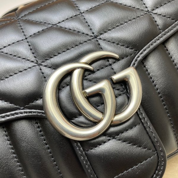 Designer Gucci Replicas GG Marmont Matellassé Bagure d'épaule à Hibiscus Black 443497 Le cuir-4