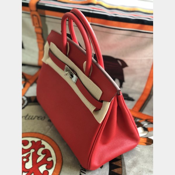 Hermes Birkin 35 cm Epsom en cuir sacs argent rouge-6