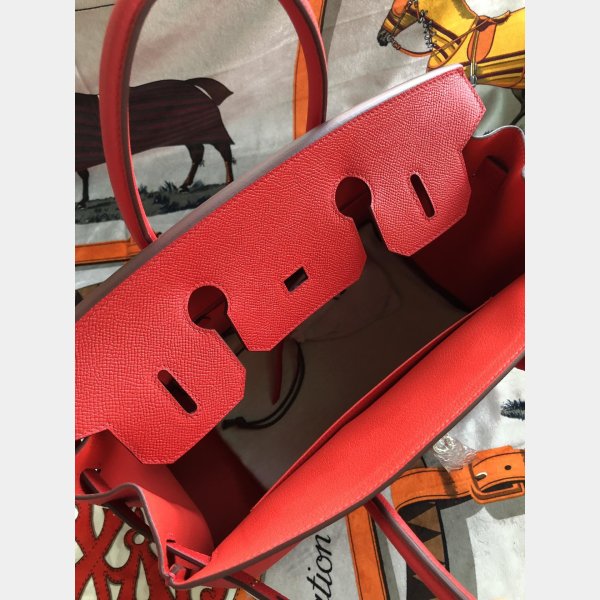 Hermes Birkin 35 cm Epsom en cuir sacs argent rouge-2