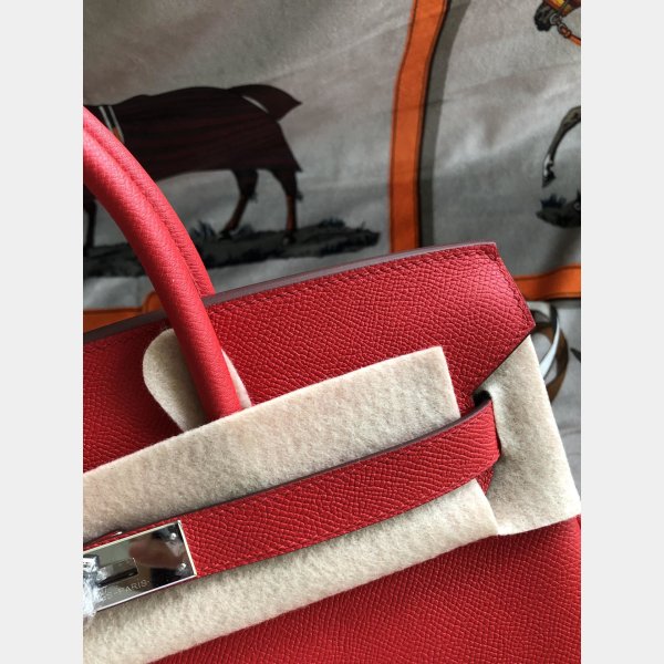 Hermes Birkin 35 cm Epsom en cuir sacs argent rouge-5