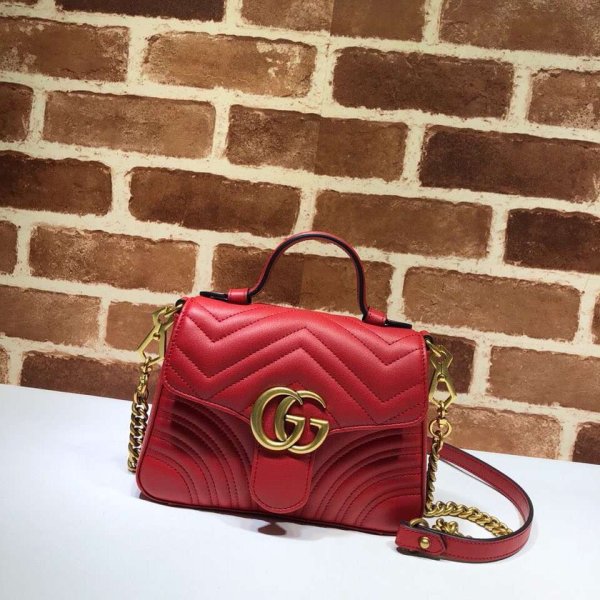 Pas cher 547260 Gucci Chevron Leather GG Marmont mini poignée supérieure-16