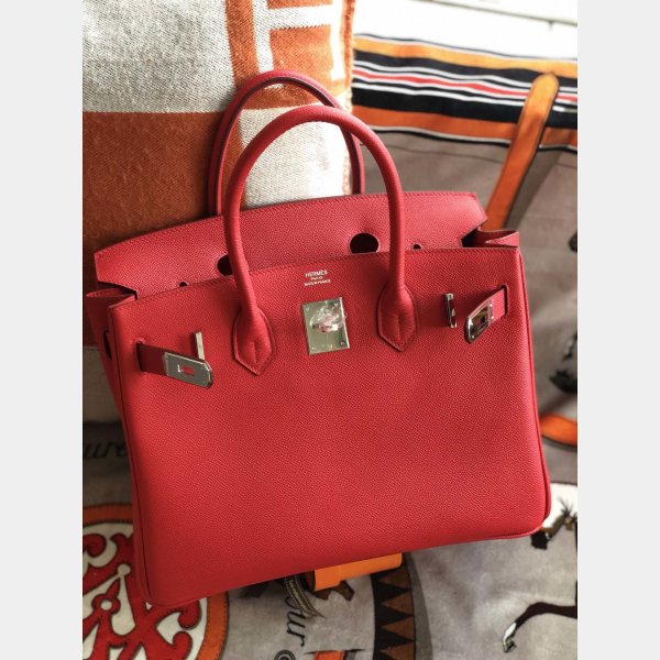 Hermes Birkin 35 cm Epsom en cuir sacs argent rouge-1