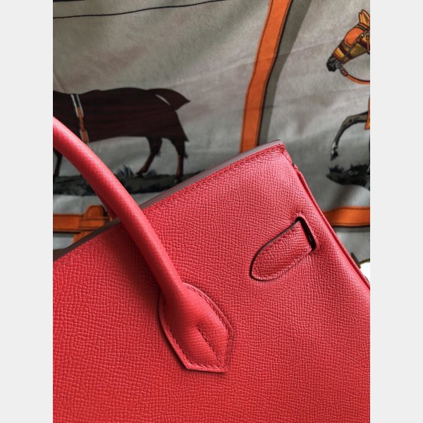 Hermes Birkin 35 cm Epsom en cuir sacs argent rouge-4