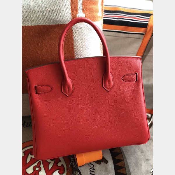 Hermes Birkin 35 cm Epsom en cuir sacs argent rouge-7