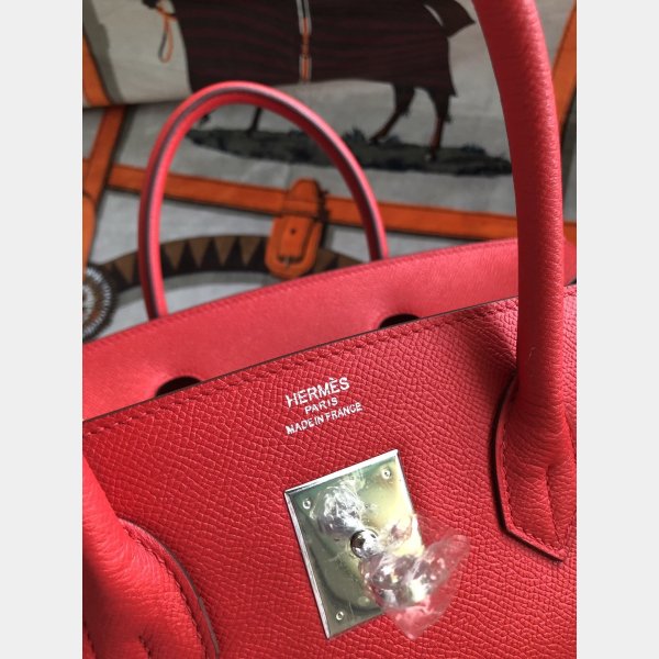 Hermes Birkin 35 cm Epsom en cuir sacs argent rouge-3